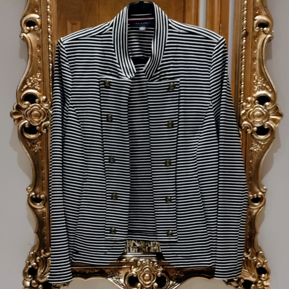 Tommy Hilfiger XL Black/White Stripe Military Jacket